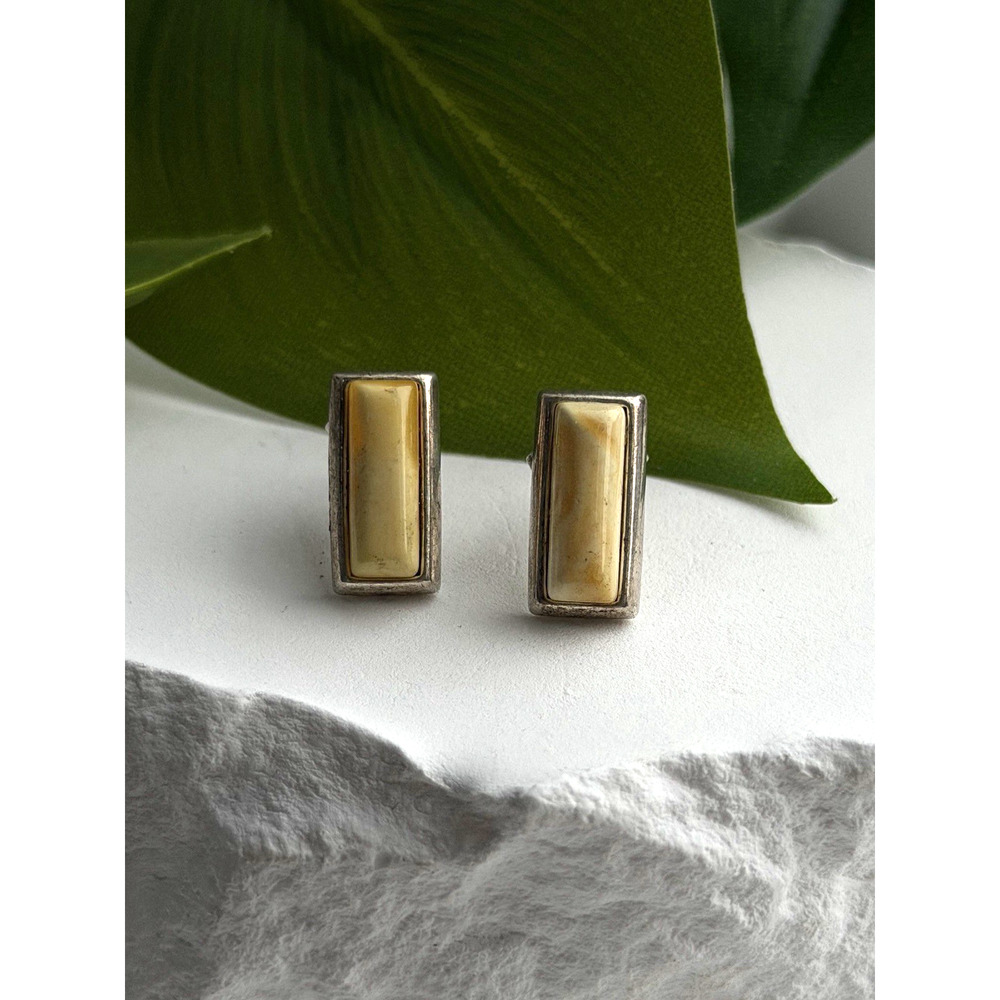Vintage 925 Sterling Silver Golden Yellow Mother of Pearl Earrings